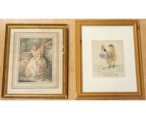 After Richard Cosway, engraved by John Conde, Mrs Fitzherbert, coloured engraving, the entire 43 x 35cm, published 1792 and&n