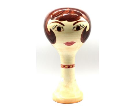 A Vintage 1960s Stangl brunette ceramic hat / wig stand, painted design and features, approx. 34.5cm high.  Further details: 