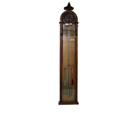 A late 19th / early 20th century walnut cased Admiral Fitzroy wall hanging barometer; approx. 120cm long.