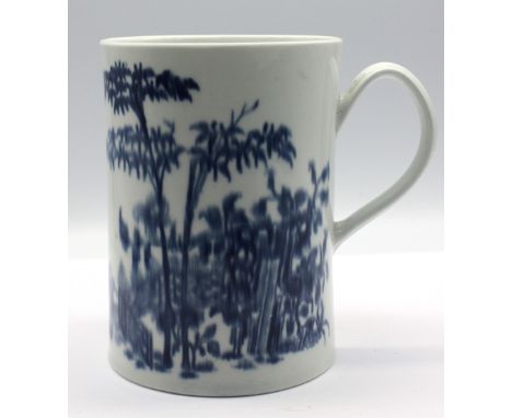 A Worcester Porcelain tankard, Plantation Print, c.1770 Chinoiserie decoration Height 14.7 cms approx. Good condition. Blurre