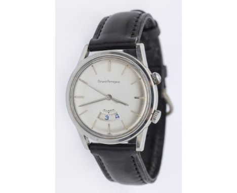 Girard Perregaux- a gentleman's steel cased 1960's  Alarm wristwatch, comprising a signed silvered dial with applied baton ma