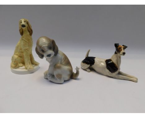 A Royal Worcester figure of a dog; a Lladro figure of a dog and an English pottery model of a dog. (3) lying english dog mode