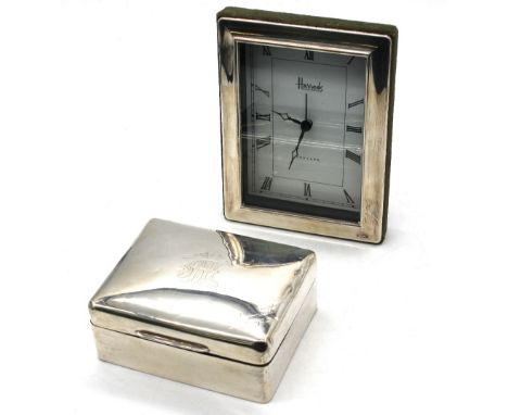 A George V silver small cigarette box, with cedarwood interior and leather base, initialled and engraved to cover, hallmarked