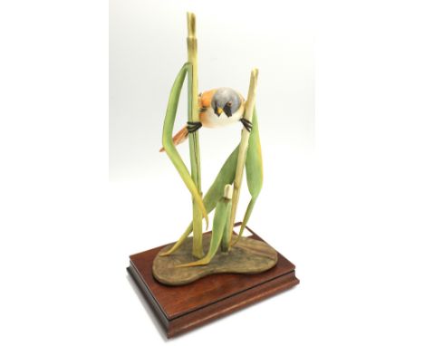 Royal Worcester limited edition Bearded Reedling on fitted wooden stand modelled by James Alder, 140/500. Marks to the base. 