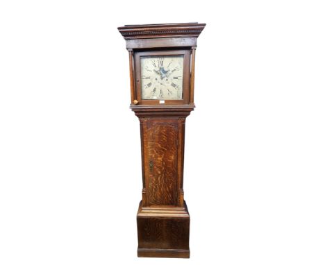 A George III 8 day longcase clock by Charles Barnish, with silvered square dial, night and day dial, date dial, Roman and Ara
