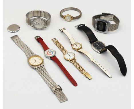 A collection of wristwatches; Roamer, Jaquet-Droz, Seiko, Pulsar Zetron, Timex, etc. All as found and untested, some damaged.