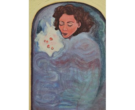 * YASMIN MOORE- MILNE,PORTRAIT OF A FLOATING LADY,oil and varnish on canvas,30cm x 42cm image size, Framed