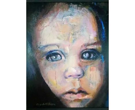 * ELIZABETH WATSON DA,PORTRAIT OF CHILD IMMIGRANT,acrylic on canvas, 39cm x 43cm,Framed 