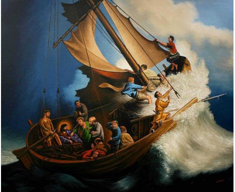 * GRAHAM MCKEAN,STORM ON THE SEA OF GALILEE,limited edition giclee print, signed 33cm x 40cm image size, 54cm x 61cm overall,