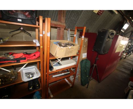 A wooden seven tier adjustable shelf unit