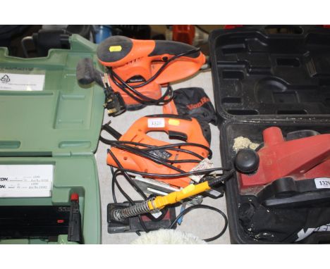 A VonHaus 240v random orbit sander, a VonHaus 240v jigsaw and a soldering iron