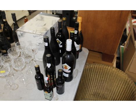 A bottle of Prosecco, a bottle of 2003 Grahams vintage port, wine etc.