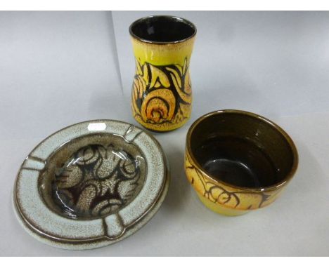 Three items of Poole Pottery Aegean to include planter & ashtray painted by Diana Davis and a vase