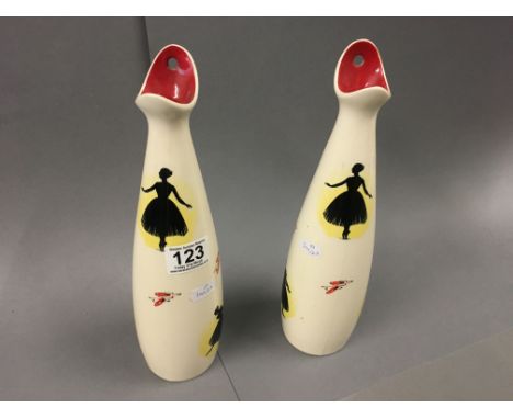 A pair of Wade "Ballet" pattern vases, 30cm high 