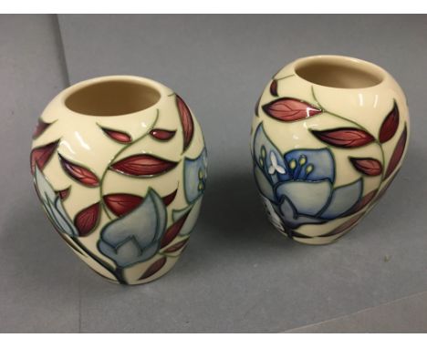Pair of Moorcroft Pottery Jacobs Ladder vases designed by Alicia Amison, both marked 2004 to base, 10cm in height, both with 
