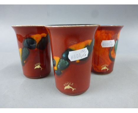 Three Poole pottery miniature odyssey vases, each 9.5cm high 