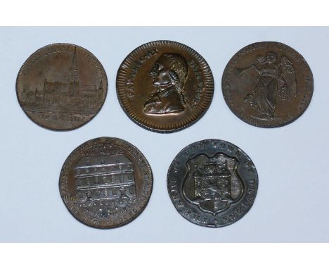 Five 18th Century Copper Halfpenny Provincial Tokens (All Wiltshire): Salisbury 'Cathedral Church of Sarum' 1796, D&H21, Sali