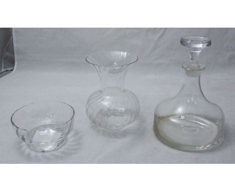 A Dartington glass ships decanter, together with a Dartington, vase and a bowl.