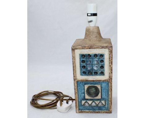 A Troika pottery lamp of rectangular form, two opposing sides decorated with relief moulded, abstract designs. Factory marks 