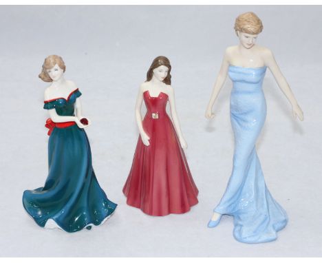 Two Royal Doulton ceramic figures of ladies, 'Diana Princess of Wales HN.5061' and 'Aries HN.5346' together with a Royal Worc