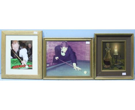 20th century School. A still life of decanter, glass and chamberstick, signed 'Bailey,' oil on canvas, 24x19cm, together with