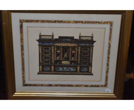 R C Dudley, (19th century), after, a print, Upper Portion Strawberry Hill Cabinet, 25 x 32cm, mounted framed and glazed, 47 x