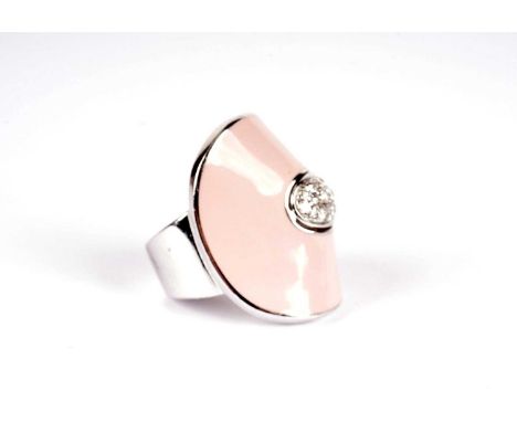 Roberto Coin: a pink enamel and diamond set ring, in 18ct white gold mount and shank, set ruby signature inside shank, ring s