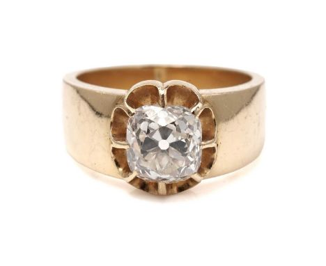 A single stone solitaire diamond ring, the old cut diamond measuring approximately 7.6 x 6.4 x 5.47mm, estimated to weigh 1.9