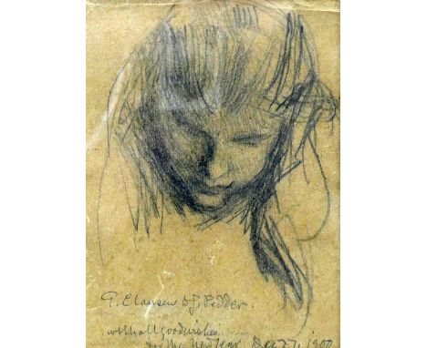 An early 20th century pencil portrait sketch, signed and dated 1900, 18 x 14cm 