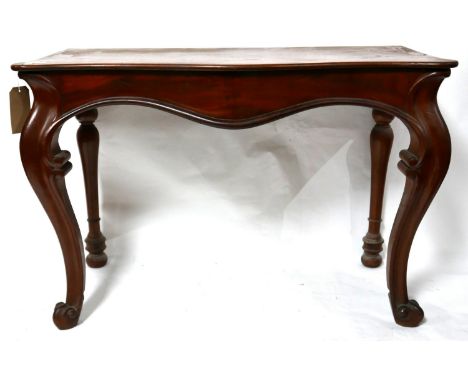 A Victorian mahogany console table raised on cabriole legs, H.74 W.110 D.49cm 