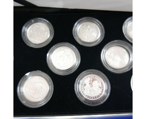 Britannia 25th Anniversary Silver Portrait Collection 2012, a 9-coin set comprising One Pound Britannia Half Ounce (2012), ea