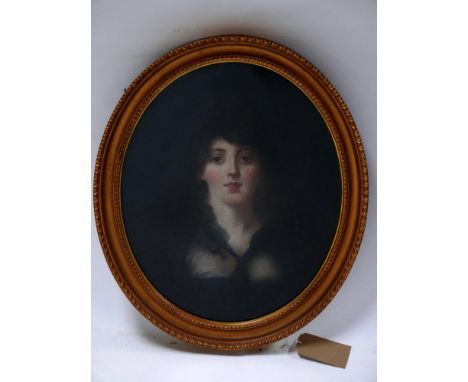 Late 19th century school, Portrait of a Lady, pastel, in oval gilt wood frame, 60 x 48cm, with Waring &amp; Gillow Picture Ga