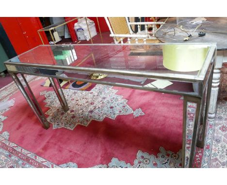 A large mirrored console table, with bevelled mirrored top, sides and legs, H.78 W.155 D.41cm 