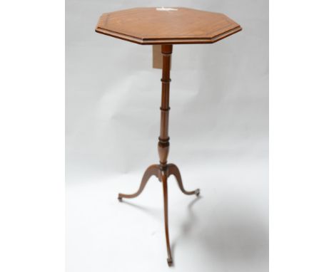 A 19th century satinwood hexagonal lamp table, with ebony inlay raised on tripod base, H.73cm 