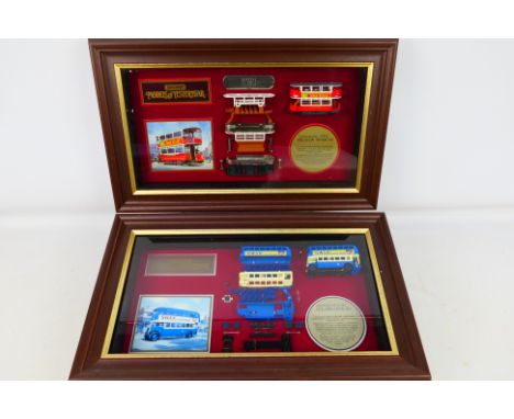 Matchbox - Yesteryear - 2 x Yesteryear Display Frames with Leyland Titan TD1 bus and a Preston Tramcar in component forms. Th