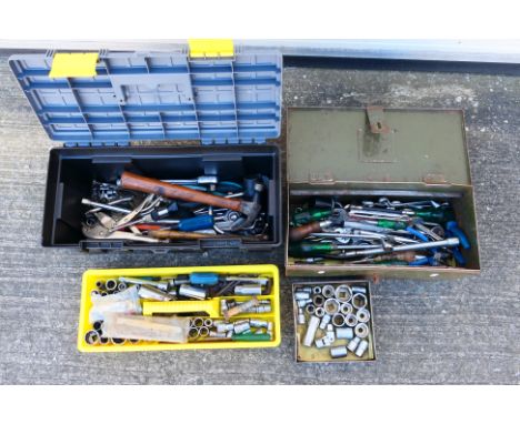 Two tool boxes containing a variety of hand tools. [2]. [W]