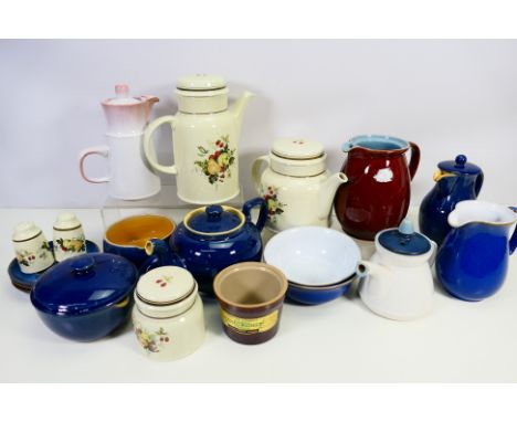 Denby, Royal Doulton - A mixed lot to include Denby: teapot, two 1pt bowl/pots with handle and pouring spout, one with a lid,