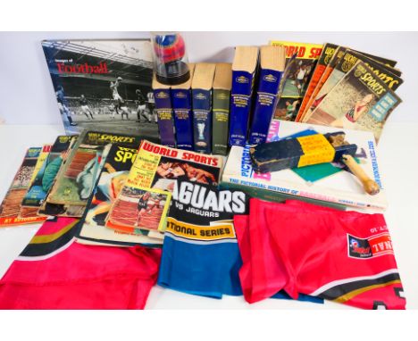 Sporting Memorabilia, Box full of items to include early World Sport issues, Football and
Baseball reference books, vintage 1