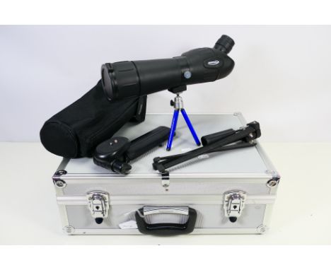 A Zennox 20-60x60 spotting scope with Miranda tripod, contained in aluminium case. [W]