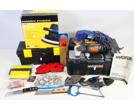 Mixed tools to include a Worx WX680 multi tool, a Handy Power orbital waxer / polisher, Pro Craft detail sander and other. [4