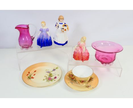 Lot to include three pieces of Royal Worcester blush ivory comprising a matched cup and saucer and a plate, three Royal Doult