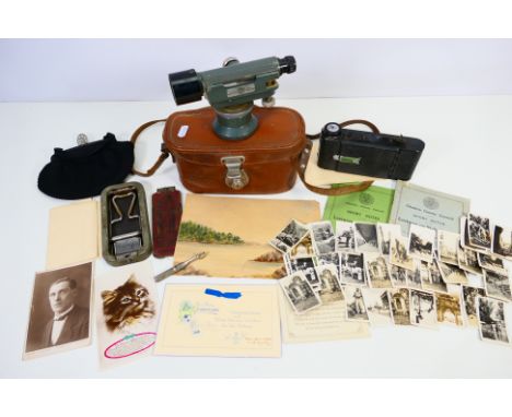 A mixed lot to include a cased Hilger & Watt SL 10-1 level, Kershaw Penguin folding camera, Peeps Into Many Lands cigarette c