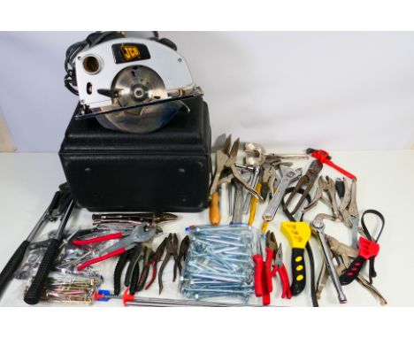 Lot to include a cased JCB circular saw and various hand tools. [W]