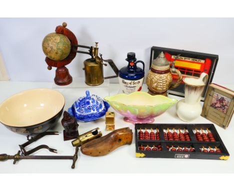 Lot comprising ceramics to include Wedgwood, Denby and similar, small terrestrial globe, blow lamp and other. [W]