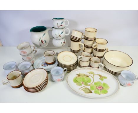 Denby - A mixed lot of mostly Denby to include: serving dish, small plates, cups, mugs, saucers. Condition ranges from poor (