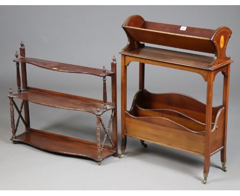 An Edwardian inlaid-mahogany floor-banding book trough with two-division magazine-rack below, 56cm wide x 78cm high; &amp; a 