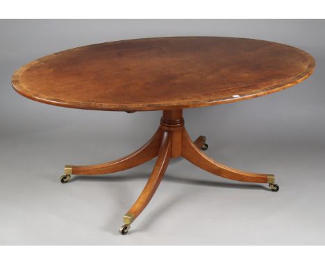 An R &amp; R Starling of Upton Cheyney, Bristol 19th century-style inlaid-mahogany pedestal dining table with an oval top, &a