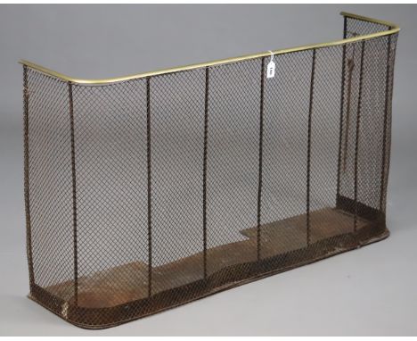 A Victorian brass-rail nursery fireguard with a wire-mesh front &amp; sides, 122cm wide x 70cm high x 30cm deep.