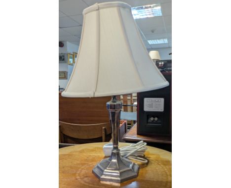 A silver-plated table lamp with shade, &amp; various items of cutlery.