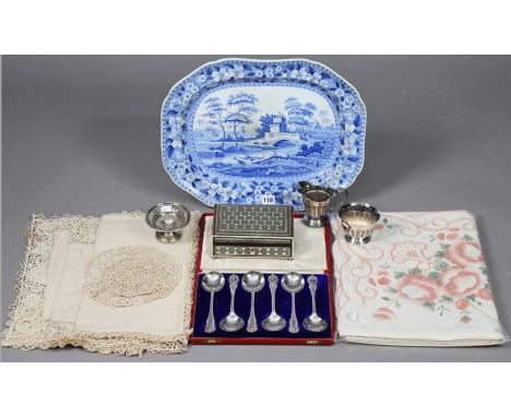 A vintage Spode blue &amp; white “Tower” pattern rectangular meat plate, 46.75cm x 36.5cm; together with a set of six Walker 